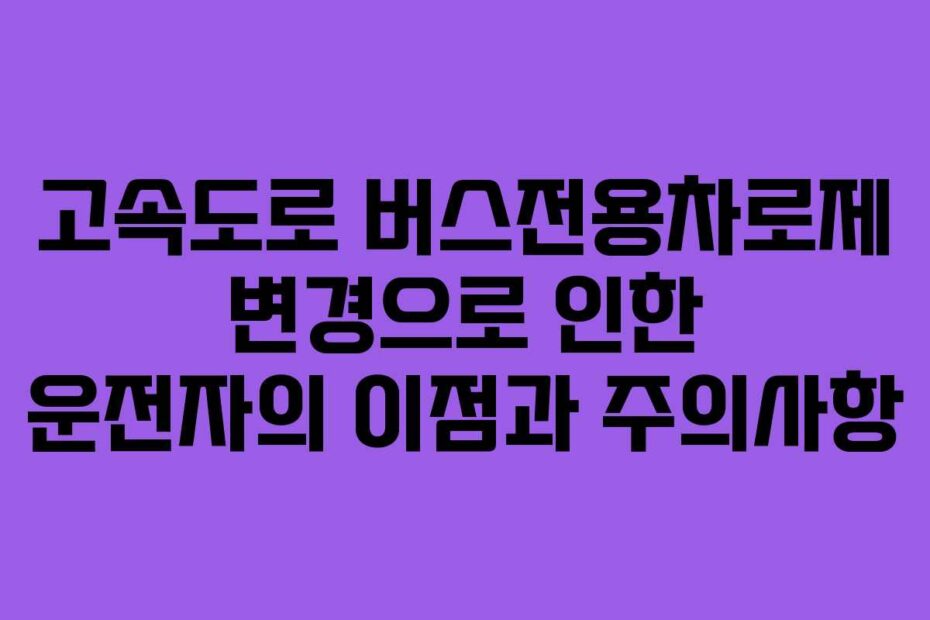 고속도로-버스전용차로제-변경으로-인한-운전자의-이점과-주의사항
