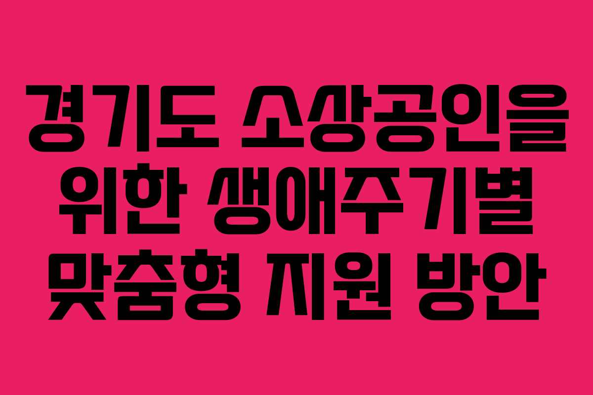 경기도 소상공인을 위한 생애주기별 맞춤형 지원 방안