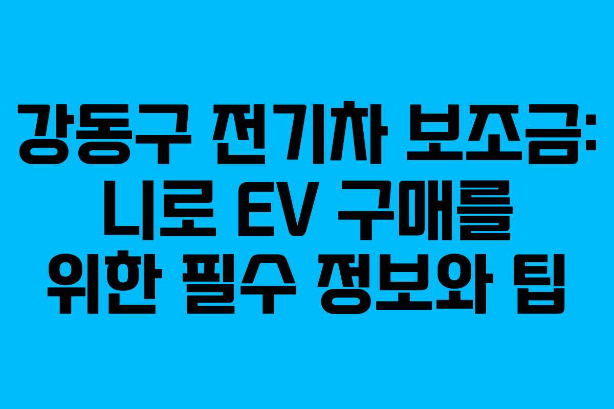 강동구 전기차 보조금: 니로 EV 구매를 위한 필수 정보와 팁