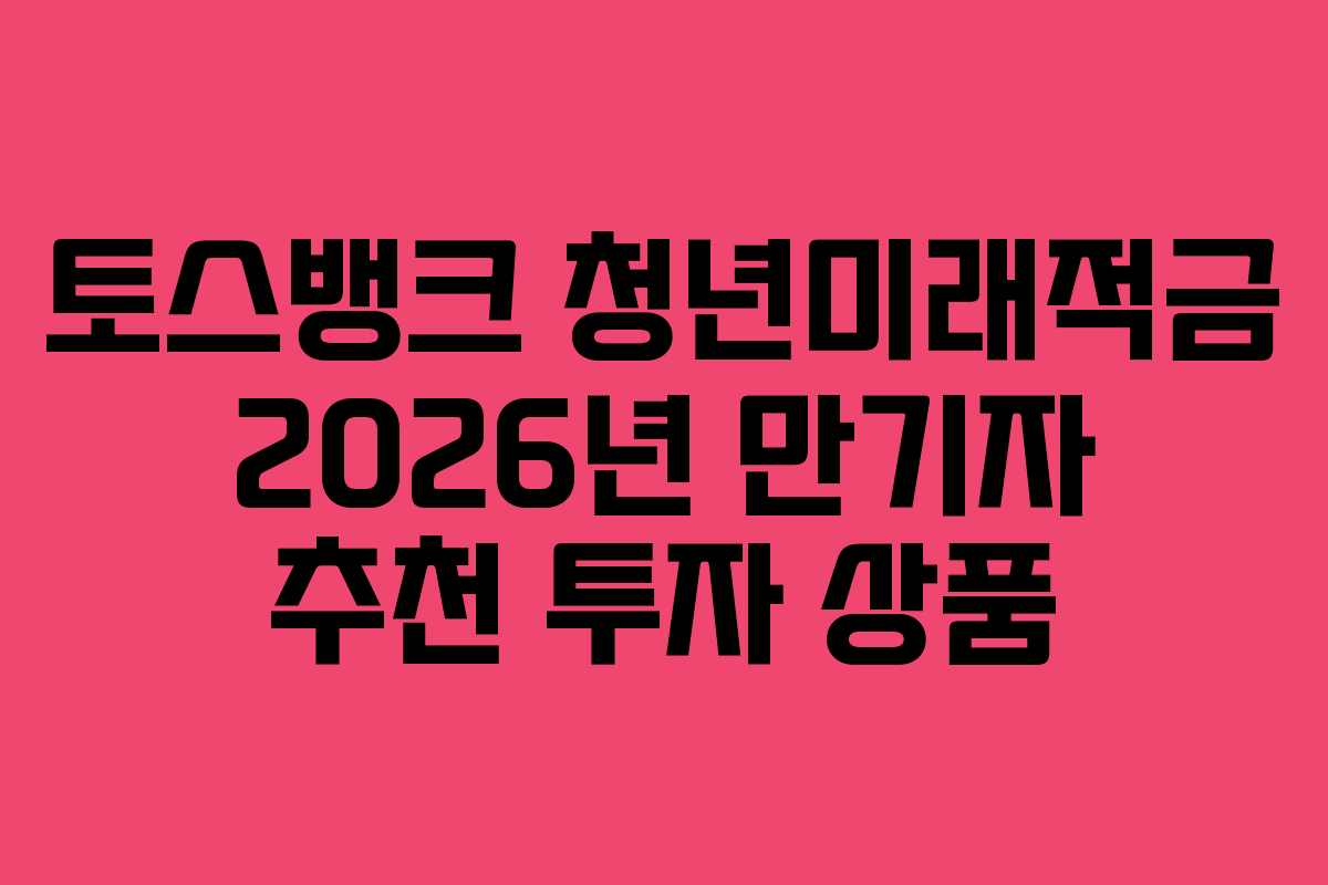 토스뱅크 청년미래적금 2026년 만기자 추천 투자 상품